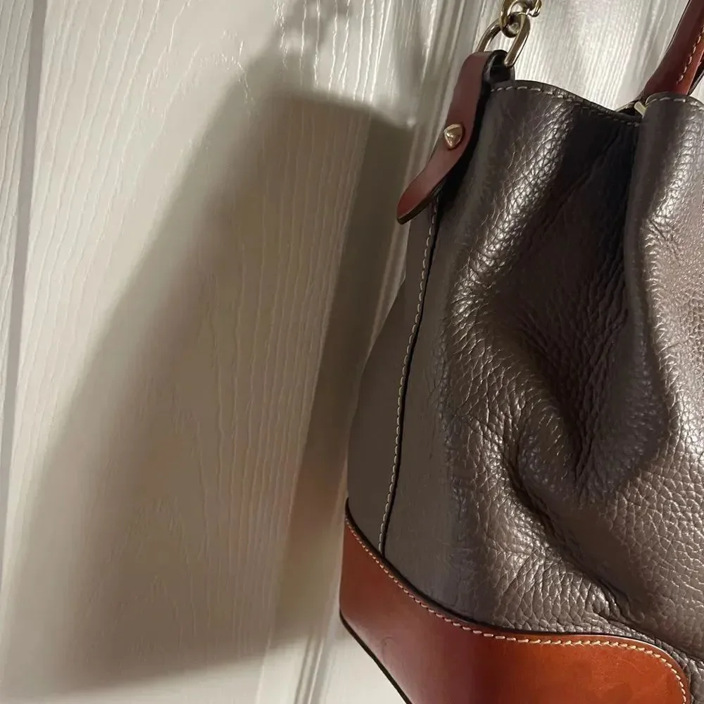 Dooney & Bourke Brenna Gray pebble Leather satchel tanTrim & Strap bonus pouch.